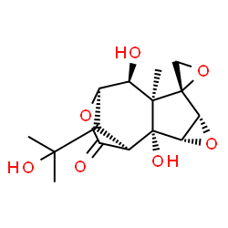 ChemSpider 2D Image | (1S,2R,3S,5R,6R,7R,8S,9R)-2,8-Dihydroxy-12-(2-hydroxy-2-propanyl)-7-methyl-11H-spiro[4,10-dioxatetracyclo[7.2.1.0~2,7~.0~3,5~]dodecane-6,2'-oxiran]-11-one | C15H20O7