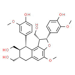 ChemSpider 2D Image | 4,4'-[(1R,2R,7S,8S,9R)-1,7,8-Tris(hydroxymethyl)-4-methoxy-1,2,6,7,8,9-hexahydronaphtho[2,1-b]furan-2,9-diyl]bis(2-methoxyphenol) | C30H34O9