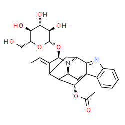 ChemSpider 2D Image | (7beta,16xi,17R,19E,21beta)-21-(beta-D-Glucopyranosyloxy)-1,2-didehydro-2,7-dihydro-7,17-cyclosarpagan-17-yl acetate | C27H32N2O8