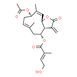 ChemSpider 2D Image | (3aR,4R,6E,9R,10Z,11aR)-9-Acetoxy-6,10-dimethyl-3-methylene-2-oxo-2,3,3a,4,5,8,9,11a-octahydrocyclodeca[b]furan-4-yl (2E)-4-hydroxy-2-methyl-2-butenoate | C22H28O7