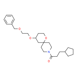 ChemSpider 2D Image | 1-{4-[2-(Benzyloxy)ethoxy]-1-oxa-9-azaspiro[5.5]undec-9-yl}-3-cyclopentyl-1-propanone | C26H39NO4