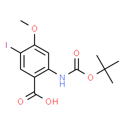 ChemSpider 2D Image | 5-Iodo-4-methoxy-2-({[(2-methyl-2-propanyl)oxy]carbonyl}amino)benzoic acid | C13H16INO5