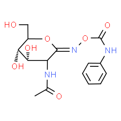 ChemSpider 2D Image | N-[(2Z,4S,5S)-4,5-Dihydroxy-6-(hydroxymethyl)-2-{[(phenylcarbamoyl)oxy]imino}tetrahydro-2H-pyran-3-yl]acetamide (non-preferred name) | C15H19N3O7