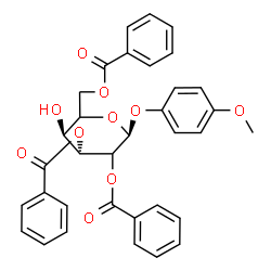 ChemSpider 2D Image | 4-Methoxyphenyl 2,3,6-tri-O-benzoyl-alpha-L-threo-hexopyranoside | C34H30O10