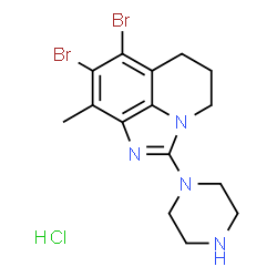ChemSpider 2D Image | 7,8-Dibromo-9-methyl-2-(1-piperazinyl)-5,6-dihydro-4H-imidazo[4,5,1-ij]quinoline hydrochloride (1:1) | C15H19Br2ClN4
