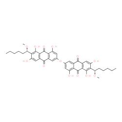 ChemSpider 2D Image | 2,2'-Oxybis{4,5,7-trihydroxy-6-[(1S)-1-methoxyhexyl]-9,10-anthraquinone} | C42H42O13