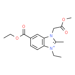ChemSpider 2D Image | 6-(Ethoxycarbonyl)-3-ethyl-1-(2-methoxy-2-oxoethyl)-2-methyl-1H-benzimidazol-3-ium | C16H21N2O4