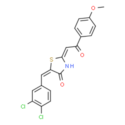 ChemSpider 2D Image | (2E,5E)-5-(3,4-Dichlorobenzylidene)-2-[2-(4-methoxyphenyl)-2-oxoethylidene]-1,3-thiazolidin-4-one | C19H13Cl2NO3S