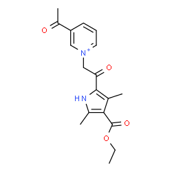 ChemSpider 2D Image | 3-Acetyl-1-{2-[4-(ethoxycarbonyl)-3,5-dimethyl-1H-pyrrol-2-yl]-2-oxoethyl}pyridinium | C18H21N2O4