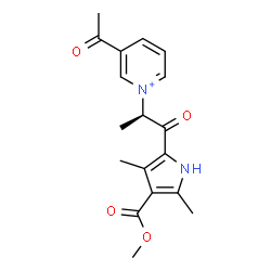 ChemSpider 2D Image | 3-Acetyl-1-{(2R)-1-[4-(methoxycarbonyl)-3,5-dimethyl-1H-pyrrol-2-yl]-1-oxo-2-propanyl}pyridinium | C18H21N2O4