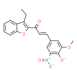 ChemSpider 2D Image | 4-[(1E)-3-(3-Ethyl-1-benzofuran-2-yl)-3-oxo-1-propen-1-yl]-2-methoxy-6-nitrophenolate | C20H16NO6