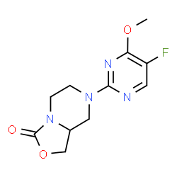 ChemSpider 2D Image | 7-(5-Fluoro-4-methoxy-2-pyrimidinyl)hexahydro[1,3]oxazolo[3,4-a]pyrazin-3-one | C11H13FN4O3