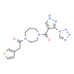 ChemSpider 2D Image | 1-(4-{[3-(1H-Tetrazol-1-yl)-1H-pyrazol-4-yl]carbonyl}-1,4-diazepan-1-yl)-2-(3-thienyl)ethanone | C16H18N8O2S