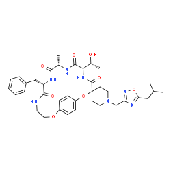 ChemSpider 2D Image | (9S,12S)-12-Benzyl-6-[(1R)-1-hydroxyethyl]-1'-[(5-isobutyl-1,2,4-oxadiazol-3-yl)methyl]-9-methyl-4H,7H,10H,13H-spiro[2,17-dioxa-5,8,11,14-tetraazabicyclo[16.2.2]docosa-1(20),18,21-triene-3,4'-piperidi
ne]-4,7,10,13-tetrone | C37H49N7O8