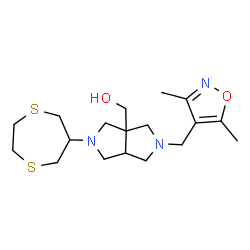 ChemSpider 2D Image | {2-[(3,5-Dimethyl-1,2-oxazol-4-yl)methyl]-5-(1,4-dithiepan-6-yl)hexahydropyrrolo[3,4-c]pyrrol-3a(1H)-yl}methanol | C18H29N3O2S2