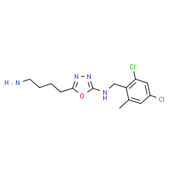 ChemSpider 2D Image | 5-(4-Aminobutyl)-N-(2,4-dichloro-6-methylbenzyl)-1,3,4-oxadiazol-2-amine | C14H18Cl2N4O