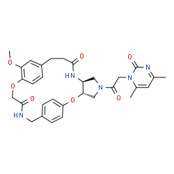 ChemSpider 2D Image | (3S,7S)-5-[(4,6-Dimethyl-2-oxo-1(2H)-pyrimidinyl)acetyl]-14-methoxy-2,16-dioxa-5,8,19-triazatetracyclo[19.2.2.2~12,15~.0~3,7~]heptacosa-1(23),12,14,21,24,26-hexaene-9,18-dione | C31H35N5O7