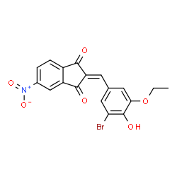 ChemSpider 2D Image | (2Z)-2-(3-Bromo-5-ethoxy-4-hydroxybenzylidene)-5-nitro-1H-indene-1,3(2H)-dione | C18H12BrNO6