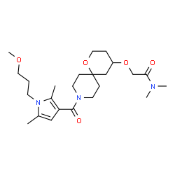 ChemSpider 2D Image | 2-[(9-{[1-(3-Methoxypropyl)-2,5-dimethyl-1H-pyrrol-3-yl]carbonyl}-1-oxa-9-azaspiro[5.5]undec-4-yl)oxy]-N,N-dimethylacetamide | C24H39N3O5