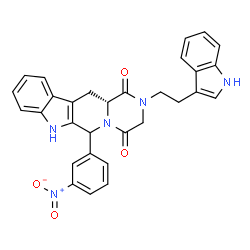 ChemSpider 2D Image | (12aR)-2-[2-(1H-Indol-3-yl)ethyl]-6-(3-nitrophenyl)-2,3,6,7,12,12a-hexahydropyrazino[1',2':1,6]pyrido[3,4-b]indole-1,4-dione | C30H25N5O4