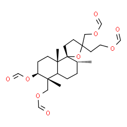 ChemSpider 2D Image | {(2R,2'R,5'R,6'S,8a'S)-6'-(Formyloxy)-5-[2-(formyloxy)ethyl]-2',5',8a'-trimethyldecahydro-2'H,3H-spiro[furan-2,1'-naphthalene]-5,5'-diyl}bis(methylene) diformate | C24H36O9