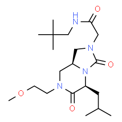 ChemSpider 2D Image | N-(2,2-Dimethylpropyl)-2-[(5S,8aS)-5-isobutyl-7-(2-methoxyethyl)-3,6-dioxohexahydroimidazo[1,5-a]pyrazin-2(3H)-yl]acetamide | C20H36N4O4