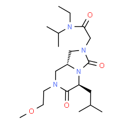 ChemSpider 2D Image | N-Ethyl-2-[(5S,8aR)-5-isobutyl-7-(2-methoxyethyl)-3,6-dioxohexahydroimidazo[1,5-a]pyrazin-2(3H)-yl]-N-isopropylacetamide | C20H36N4O4