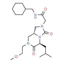 ChemSpider 2D Image | N-(Cyclohexylmethyl)-2-[(5S,8aR)-5-isobutyl-7-(2-methoxyethyl)-3,6-dioxohexahydroimidazo[1,5-a]pyrazin-2(3H)-yl]acetamide | C22H38N4O4