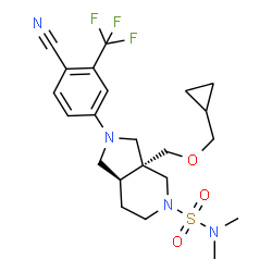 ChemSpider 2D Image | (3aR,7aR)-2-[4-Cyano-3-(trifluoromethyl)phenyl]-3a-[(cyclopropylmethoxy)methyl]-N,N-dimethyloctahydro-5H-pyrrolo[3,4-c]pyridine-5-sulfonamide | C22H29F3N4O3S
