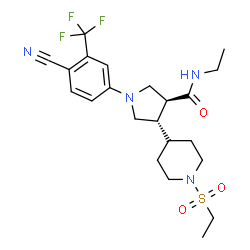 ChemSpider 2D Image | (3S,4S)-1-[4-Cyano-3-(trifluoromethyl)phenyl]-N-ethyl-4-[1-(ethylsulfonyl)-4-piperidinyl]-3-pyrrolidinecarboxamide | C22H29F3N4O3S