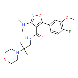 ChemSpider 2D Image | 3-(Dimethylamino)-5-(4-fluoro-3-methoxyphenyl)-N-[2-methyl-2-(4-morpholinyl)propyl]-1,2-oxazole-4-carboxamide | C21H29FN4O4