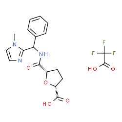 ChemSpider 2D Image | (2R,5S)-5-{[(1-Methyl-1H-imidazol-2-yl)(phenyl)methyl]carbamoyl}tetrahydro-2-furancarboxylic acid trifluoroacetate (1:1) (non-preferred name) | C19H20F3N3O6