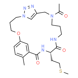 ChemSpider 2D Image | (17S)-11-Acetyl-21-methyl-17-[2-(methylsulfanyl)ethyl]-2-oxa-6,7,8,11,15,18-hexaazatricyclo[18.3.1.1~6,9~]pentacosa-1(24),7,9(25),20,22-pentaene-16,19-dione | C24H34N6O4S