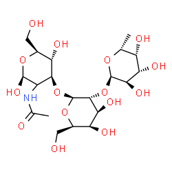 ChemSpider 2D Image | 6-Deoxy-alpha-D-galactopyranosyl-(1->2)-beta-D-galactopyranosyl-(1->3)-(2xi)-2-acetamido-2-deoxy-beta-L-arabino-hexopyranose | C20H35NO15