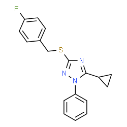 ChemSpider 2D Image | 5-Cyclopropyl-3-[(4-fluorobenzyl)sulfanyl]-1-phenyl-1H-1,2,4-triazole | C18H16FN3S
