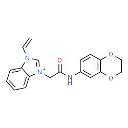 ChemSpider 2D Image | 3-[2-(2,3-Dihydro-1,4-benzodioxin-6-ylamino)-2-oxoethyl]-1-vinyl-1H-benzimidazol-3-ium | C19H18N3O3