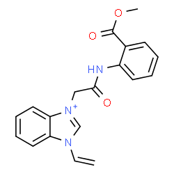 ChemSpider 2D Image | 3-(2-{[2-(Methoxycarbonyl)phenyl]amino}-2-oxoethyl)-1-vinyl-1H-benzimidazol-3-ium | C19H18N3O3