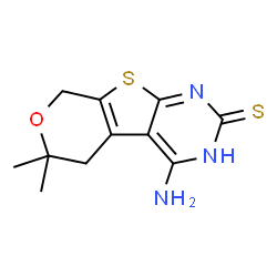 ChemSpider 2D Image | 4-Amino-6,6-dimethyl-1,5,6,8-tetrahydro-2H-pyrano[4',3':4,5]thieno[2,3-d]pyrimidine-2-thione | C11H13N3OS2