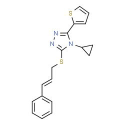 ChemSpider 2D Image | 4-Cyclopropyl-3-{[(2E)-3-phenyl-2-propen-1-yl]sulfanyl}-5-(2-thienyl)-4H-1,2,4-triazole | C18H17N3S2