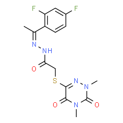 ChemSpider 2D Image | N'-[(1Z)-1-(2,4-Difluorophenyl)ethylidene]-2-[(2,4-dimethyl-3,5-dioxo-2,3,4,5-tetrahydro-1,2,4-triazin-6-yl)sulfanyl]acetohydrazide | C15H15F2N5O3S