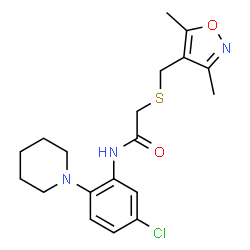 ChemSpider 2D Image | N-[5-Chloro-2-(1-piperidinyl)phenyl]-2-{[(3,5-dimethyl-1,2-oxazol-4-yl)methyl]sulfanyl}acetamide | C19H24ClN3O2S