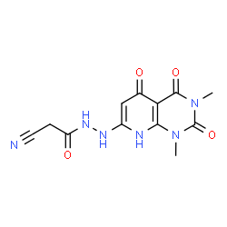 ChemSpider 2D Image | 2-Cyano-N'-(1,3-dimethyl-2,4,5-trioxo-1,2,3,4,5,8-hexahydropyrido[2,3-d]pyrimidin-7-yl)acetohydrazide | C12H12N6O4