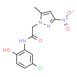 ChemSpider 2D Image | N-(5-Chloro-2-hydroxyphenyl)-2-(5-methyl-3-nitro-1H-pyrazol-1-yl)acetamide | C12H11ClN4O4