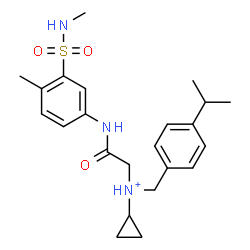 ChemSpider 2D Image | N-(4-Isopropylbenzyl)-N-(2-{[4-methyl-3-(methylsulfamoyl)phenyl]amino}-2-oxoethyl)cyclopropanaminium | C23H32N3O3S