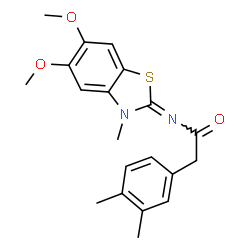 ChemSpider 2D Image | N-(5,6-Dimethoxy-3-methyl-1,3-benzothiazol-2(3H)-ylidene)-2-(3,4-dimethylphenyl)acetamide | C20H22N2O3S