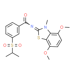 ChemSpider 2D Image | N-(4,7-Dimethoxy-3-methyl-1,3-benzothiazol-2(3H)-ylidene)-3-(isopropylsulfonyl)benzamide | C20H22N2O5S2