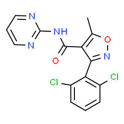 ChemSpider 2D Image | 3-(2,6-Dichlorophenyl)-5-methyl-N-(2-pyrimidinyl)-1,2-oxazole-4-carboxamide | C15H10Cl2N4O2