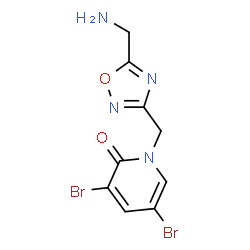 ChemSpider 2D Image | 1-{[5-(Aminomethyl)-1,2,4-oxadiazol-3-yl]methyl}-3,5-dibromo-2(1H)-pyridinone | C9H8Br2N4O2