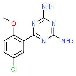 ChemSpider 2D Image | 6-(5-Chloro-2-methoxyphenyl)-1,3,5-triazine-2,4-diamine | C10H10ClN5O