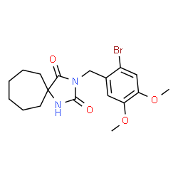 ChemSpider 2D Image | 3-(2-Bromo-4,5-dimethoxybenzyl)-1,3-diazaspiro[4.6]undecane-2,4-dione | C18H23BrN2O4